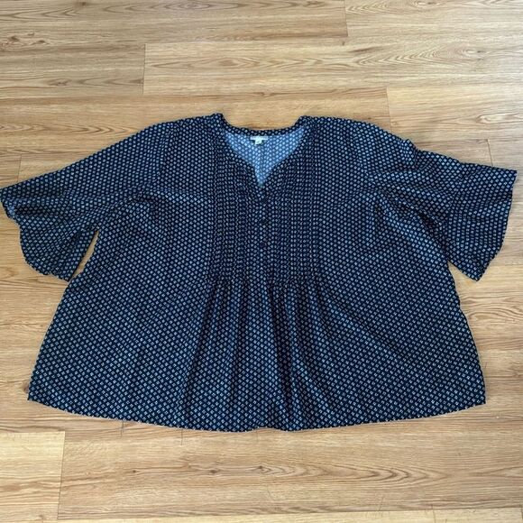 Catherines Womens Plus Size Georgette Pintuck Blouse Sz 5X Blue Dot Casual Easy - Picture 2 of 7